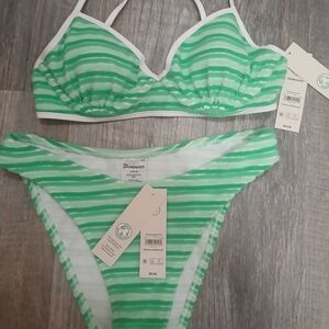 Green Striped Bikini Set
